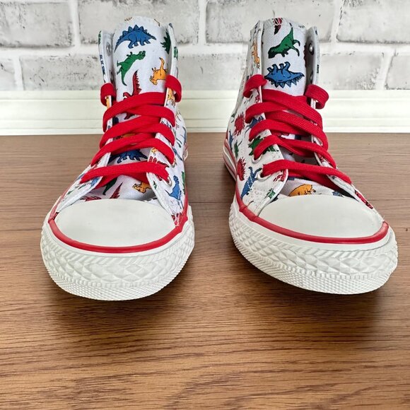 ❤️❤️CONVERSE ALL STAR CTAS HI Dinosaur Sz 2 Kids Shoes Canvas White Red 663636C - Picture 5 of 13